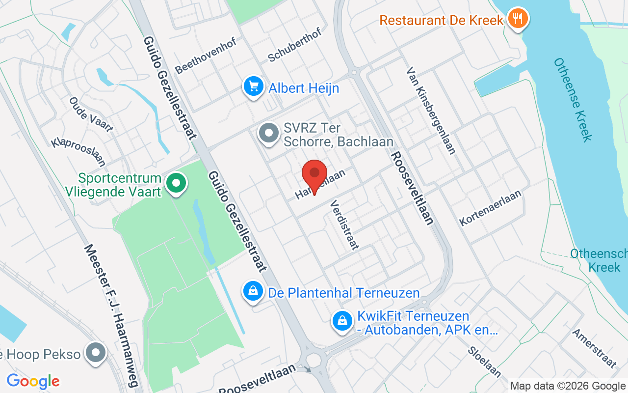 Gezicht op Dorcas Winkel in Terneuzen, met winkelpand en omgeving op de kaart.