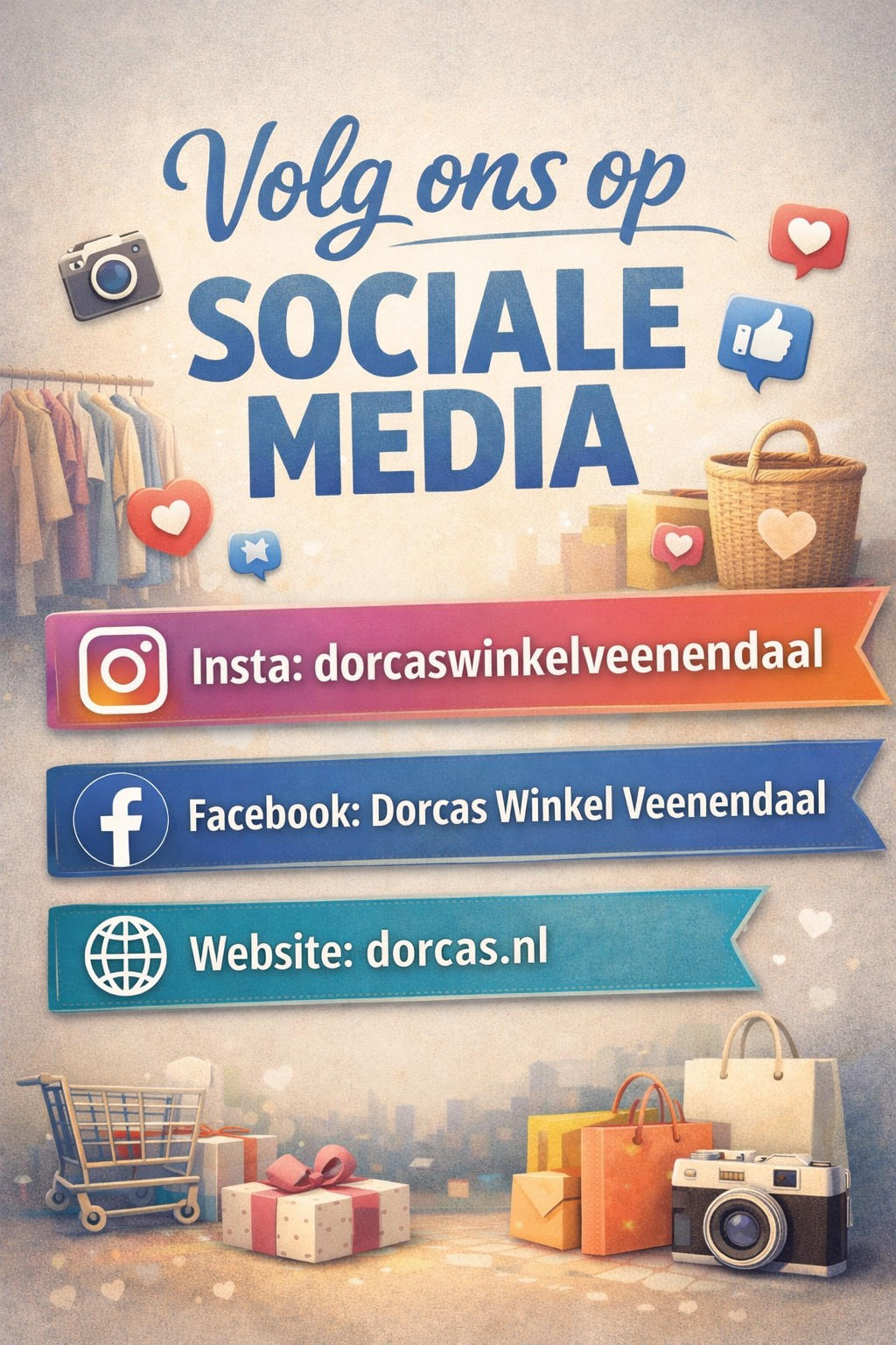 Volg ons op social media voor updates over Dorcas winkels en projecten.